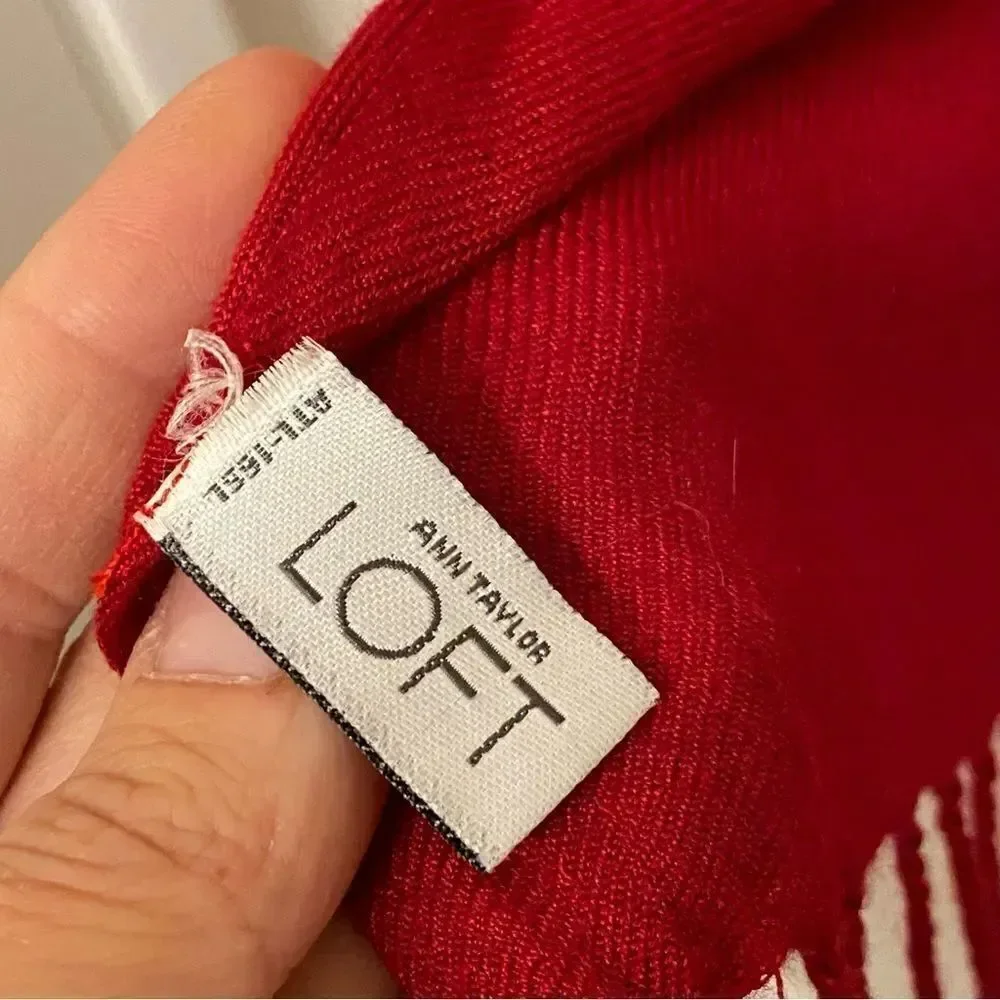 Loft 100% rayon red Oversized large Scarf wrap pashmina fringe trim 30x80